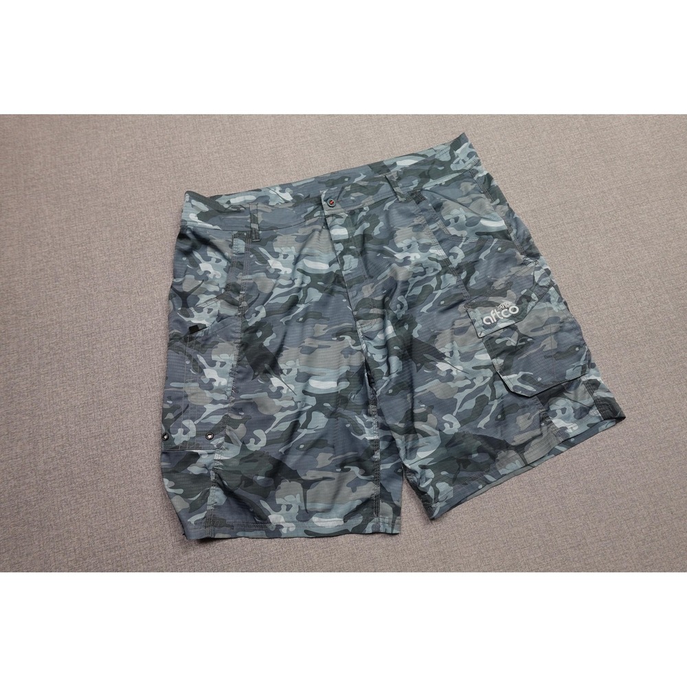 AFTCO Cargo Shorts Mens 40 Blue Camo Fishing Stretch 10 Inseam Lightweight